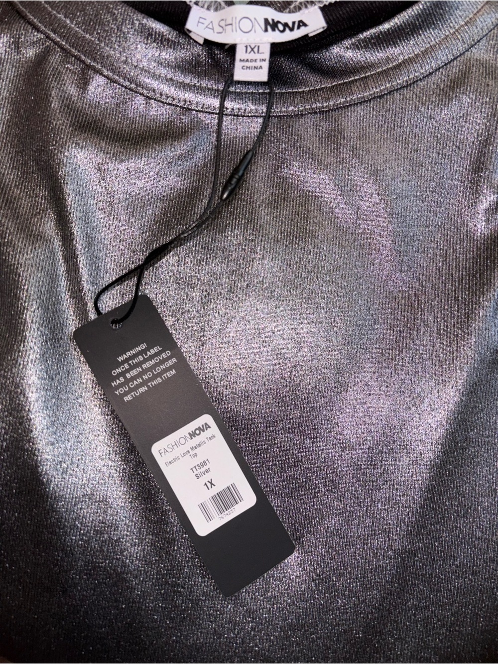 Metallic Gray Ribbed Tank Top. Size XL - Picture 4 of 4